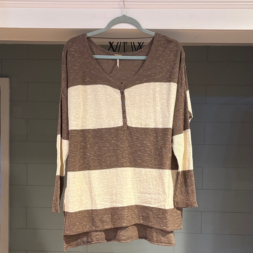 Free People FP Beach Women's Gold Rush Striped Henley Sweater